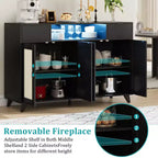 Buffet de Bahut, Meuble de Rangement d'Appoint 4 Portes en Rotin 2 Tiroirs