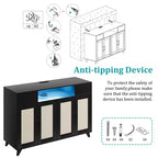 Buffet de Bahut, Meuble de Rangement d'Appoint 4 Portes en Rotin 2 Tiroirs