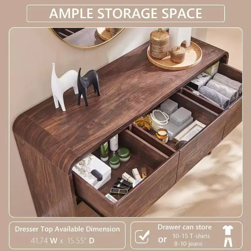 SinCiDo Commode Moderne à 7 Tiroirs, 120 cm de Large, avec Profil Courbé, Texture Naturelle pour Chambre à Coucher, Salon