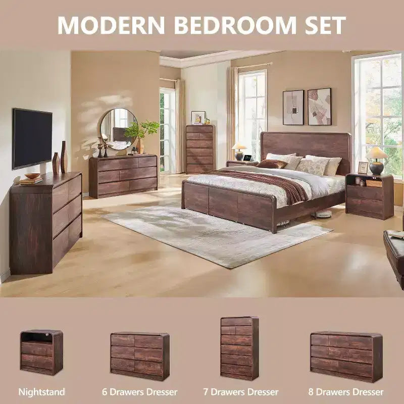 SinCiDo Commode Moderne à 7 Tiroirs, 120 cm de Large, avec Profil Courbé, Texture Naturelle pour Chambre à Coucher, Salon