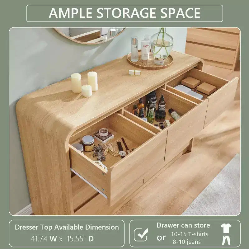 SinCiDo Commode Moderne à 7 Tiroirs, 120 cm de Large, avec Profil Courbé, Texture Naturelle pour Chambre à Coucher, Salon