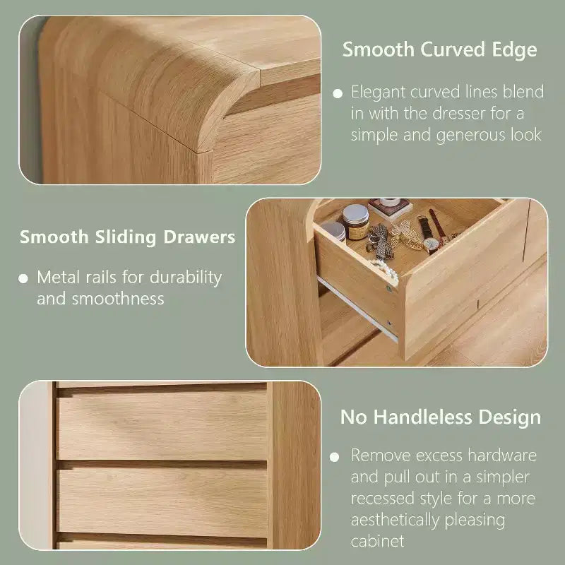 SinCiDo Commode Moderne à 7 Tiroirs, 120 cm de Large, avec Profil Courbé, Texture Naturelle pour Chambre à Coucher, Salon