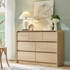 SinCiDo Commode Moderne à 7 Tiroirs, 120 cm de Large, avec Profil Courbé, Texture Naturelle pour Chambre à Coucher, Salon