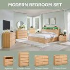 SinCiDo Commode Moderne à 7 Tiroirs, 120 cm de Large, avec Profil Courbé, Texture Naturelle pour Chambre à Coucher, Salon