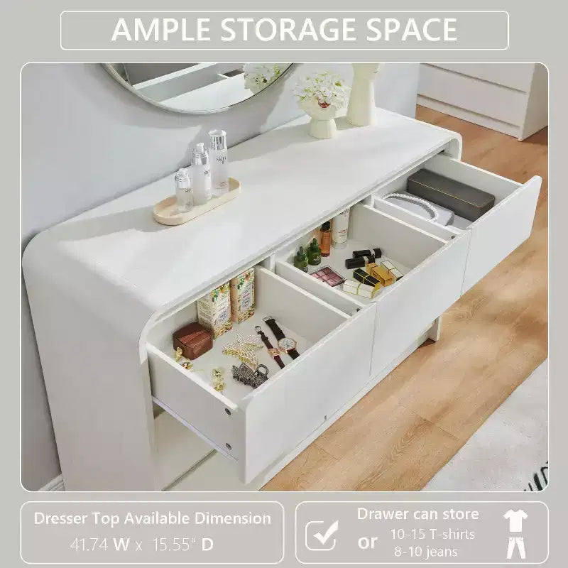 SinCiDo Commode Moderne à 7 Tiroirs, 120 cm de Large, avec Profil Courbé, Texture Naturelle pour Chambre à Coucher, Salon