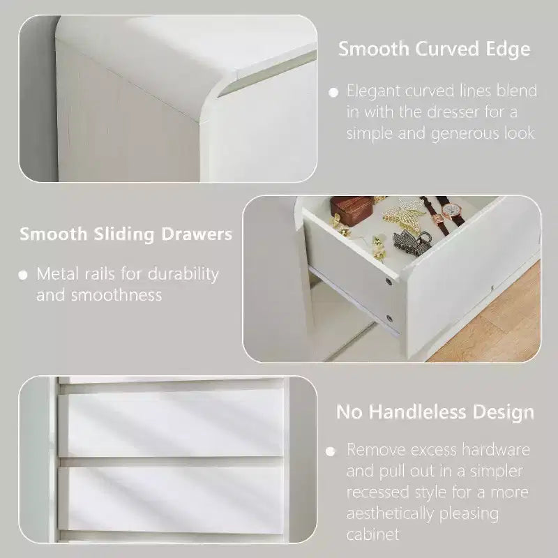 SinCiDo Commode Moderne à 7 Tiroirs, 120 cm de Large, avec Profil Courbé, Texture Naturelle pour Chambre à Coucher, Salon