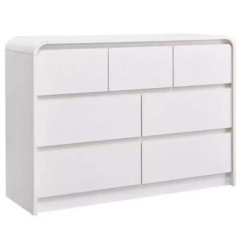 SinCiDo Commode Moderne à 7 Tiroirs, 120 cm de Large, avec Profil Courbé, Texture Naturelle pour Chambre à Coucher, Salon