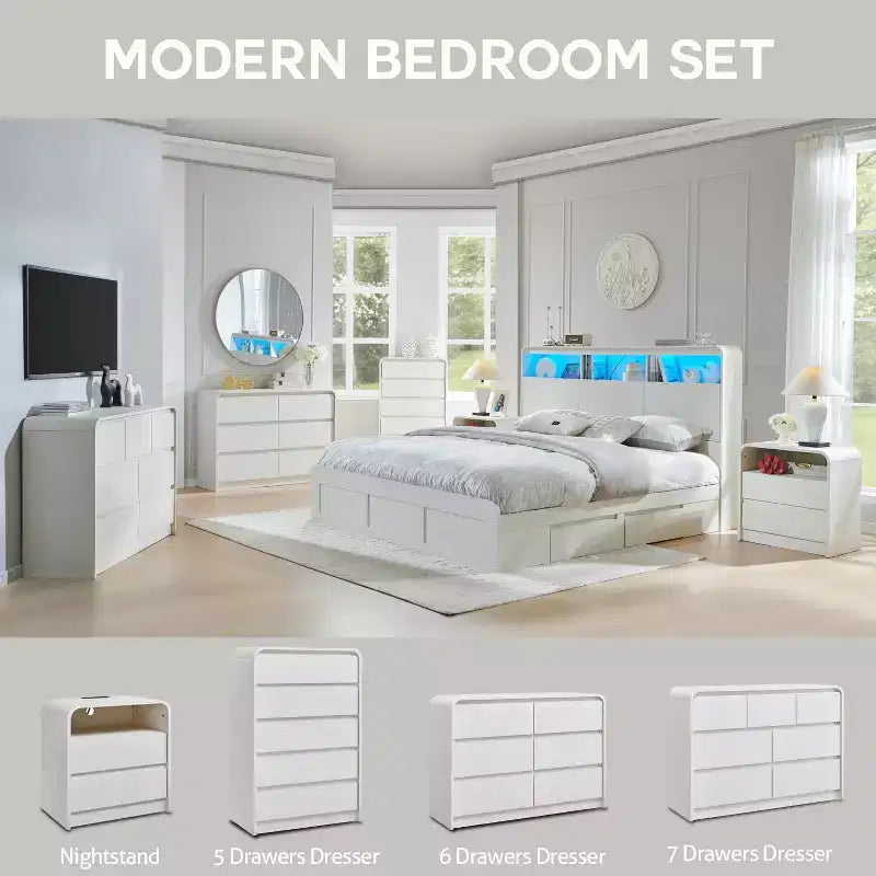 SinCiDo Commode Moderne à 7 Tiroirs, 120 cm de Large, avec Profil Courbé, Texture Naturelle pour Chambre à Coucher, Salon