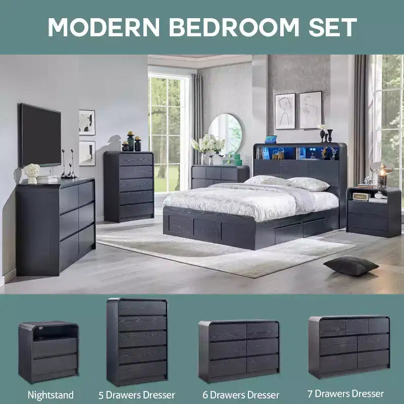 SinCiDo Commode Moderne à 7 Tiroirs, 120 cm de Large, avec Profil Courbé, Texture Naturelle pour Chambre à Coucher, Salon