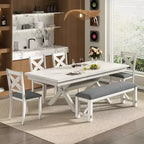 Ensemble de salle à manger extensible VECELO rustique 6 pièces, table en bois d'hévéa avec 4 chaises de salle à manger rembourrées sans accoudoirs et banc pour cuisine, gris