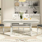 Ensemble de salle à manger extensible VECELO rustique 6 pièces, table en bois d'hévéa avec 4 chaises de salle à manger rembourrées sans accoudoirs et banc pour cuisine, gris