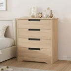 4 Drawer Dresser for Bedroom, Natural Dresser Chest of Drawers with Embedded Handles, Wooden Dresser Organizer for Living Room Nursery Entryway