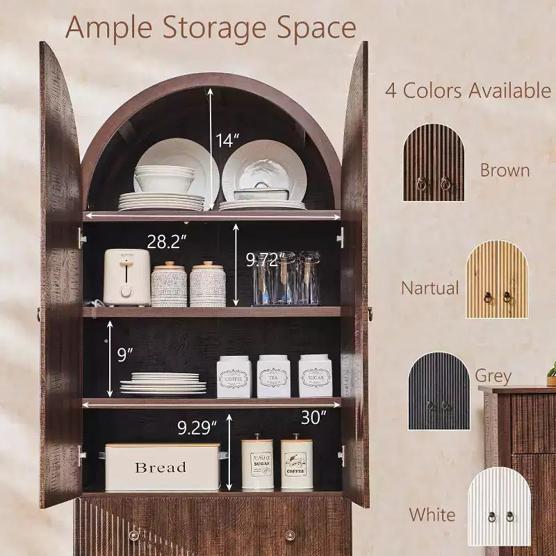 SinCiDo Armoire à arcades, armoire de garde-manger de 180 cm de hauteur, avec étagères réglables et 2 grands tiroirs, armoire, pour salon, salle de bain, cuisine