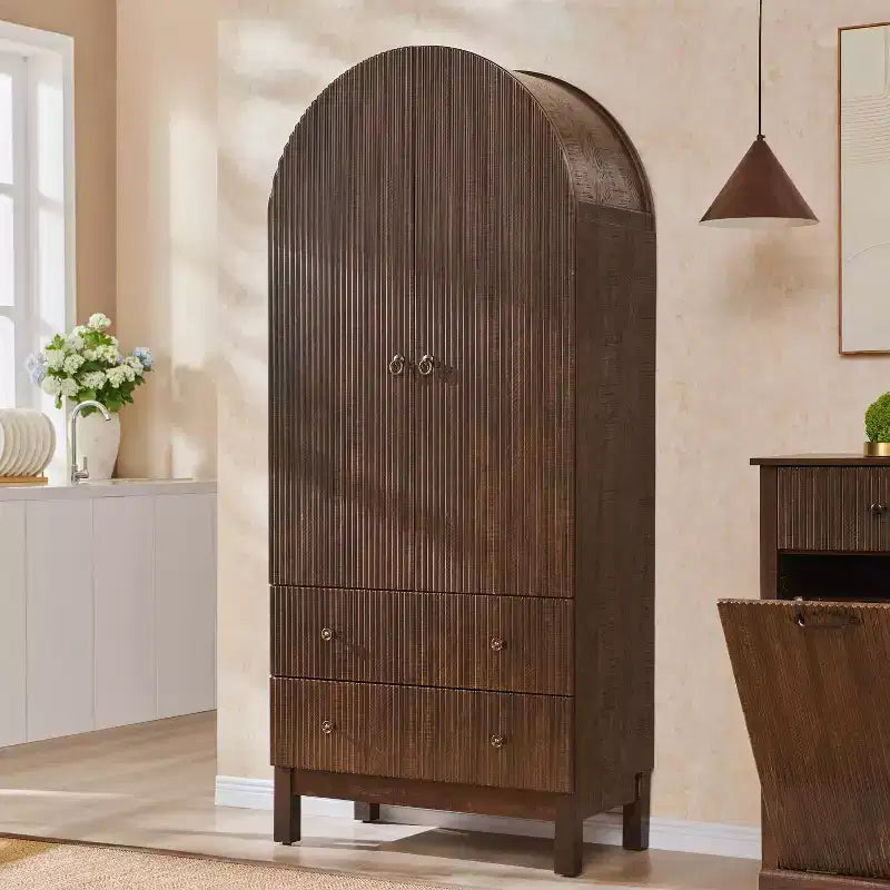 SinCiDo Armoire à arcades, armoire de garde-manger de 180 cm de hauteur, avec étagères réglables et 2 grands tiroirs, armoire, pour salon, salle de bain, cuisine