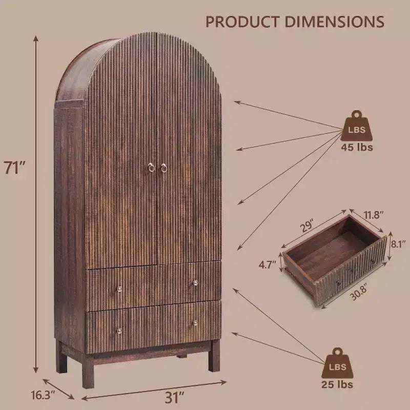 SinCiDo Armoire à arcades, armoire de garde-manger de 180 cm de hauteur, avec étagères réglables et 2 grands tiroirs, armoire, pour salon, salle de bain, cuisine