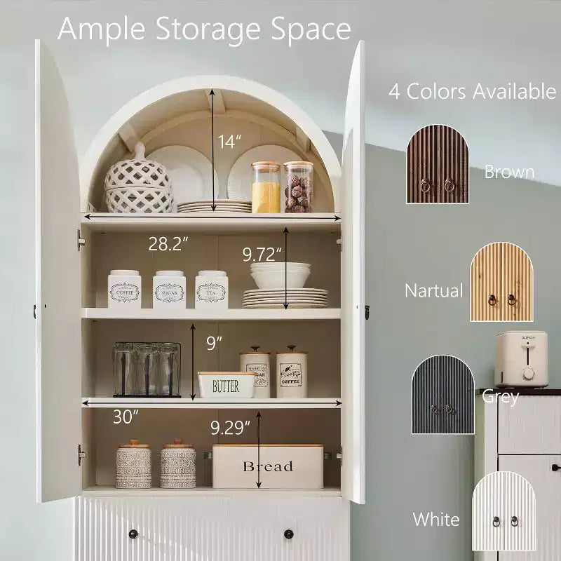 SinCiDo Armoire à arcades, armoire de garde-manger de 180 cm de hauteur, avec étagères réglables et 2 grands tiroirs, armoire, pour salon, salle de bain, cuisine