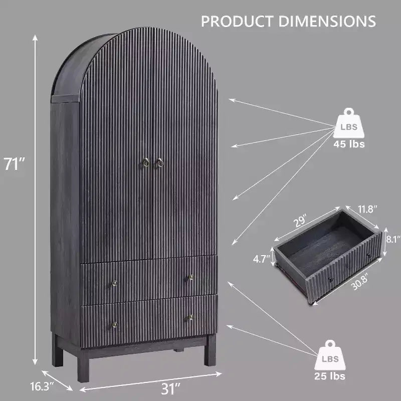 SinCiDo Armoire à arcades, armoire de garde-manger de 180 cm de hauteur, avec étagères réglables et 2 grands tiroirs, armoire, pour salon, salle de bain, cuisine