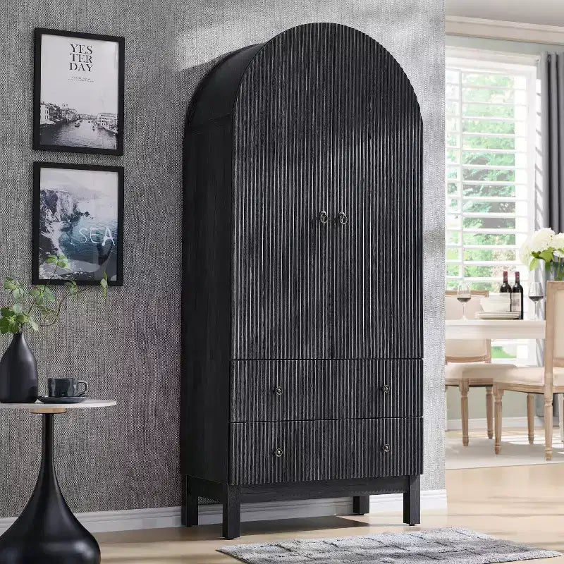 SinCiDo Armoire à arcades, armoire de garde-manger de 180 cm de hauteur, avec étagères réglables et 2 grands tiroirs, armoire, pour salon, salle de bain, cuisine