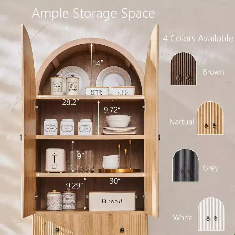 SinCiDo Armoire à arcades, armoire de garde-manger de 180 cm de hauteur, avec étagères réglables et 2 grands tiroirs, armoire, pour salon, salle de bain, cuisine