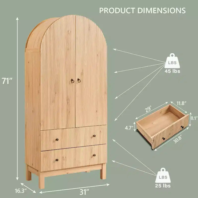 SinCiDo Armoire à arcades, armoire de garde-manger de 180 cm de hauteur, avec étagères réglables et 2 grands tiroirs, armoire, pour salon, salle de bain, cuisine