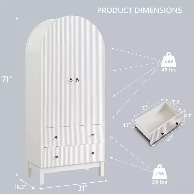 SinCiDo Armoire à arcades, armoire de garde-manger de 180 cm de hauteur, avec étagères réglables et 2 grands tiroirs, armoire, pour salon, salle de bain, cuisine