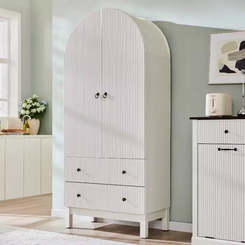 SinCiDo Armoire à arcades, armoire de garde-manger de 180 cm de hauteur, avec étagères réglables et 2 grands tiroirs, armoire, pour salon, salle de bain, cuisine
