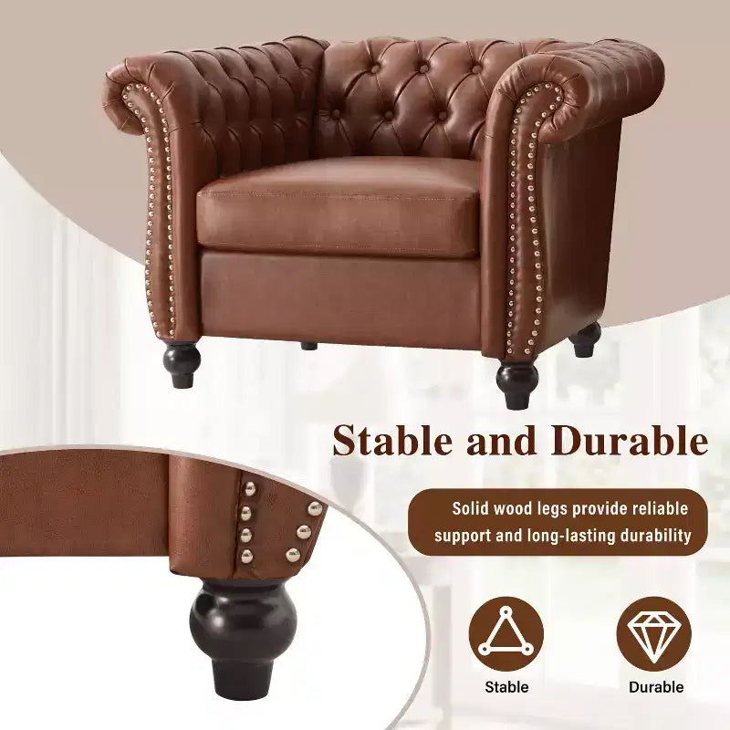 Fauteuil d'appoint Christopher Knight Home Carissa en similicuir touffeté avec clous décoratifs