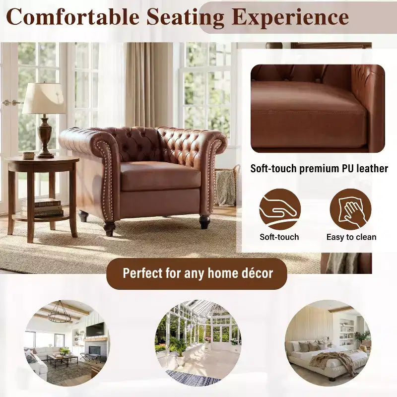 Fauteuil d'appoint Christopher Knight Home Carissa en similicuir touffeté avec clous décoratifs