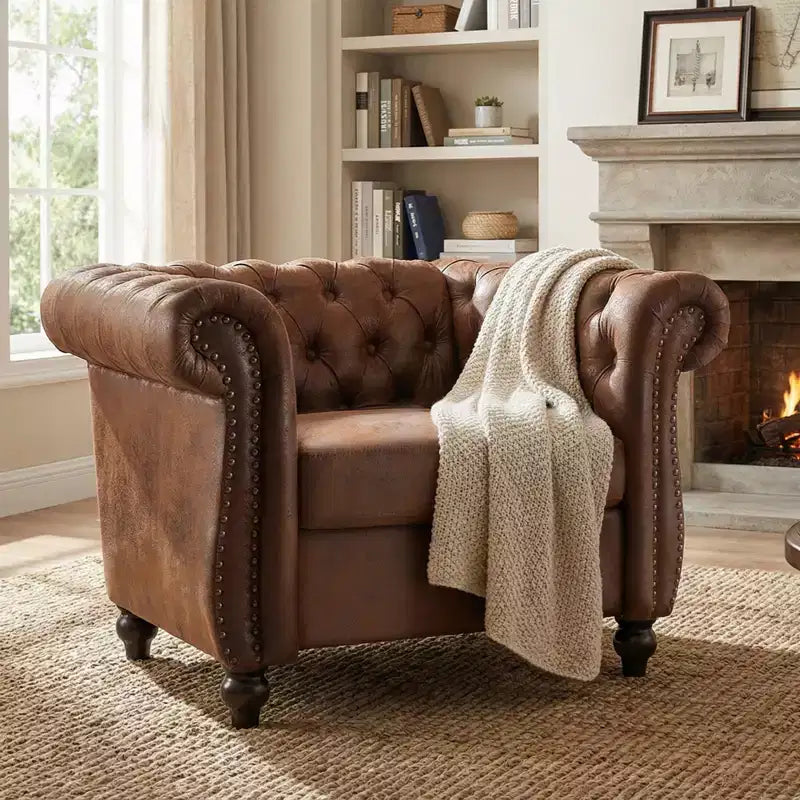 Fauteuil d'appoint Christopher Knight Home Carissa en similicuir touffeté avec clous décoratifs