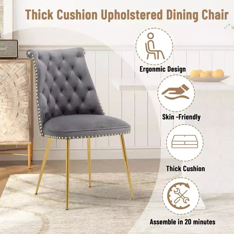 Clihome Chaises de salle à manger en velours, lot de 2