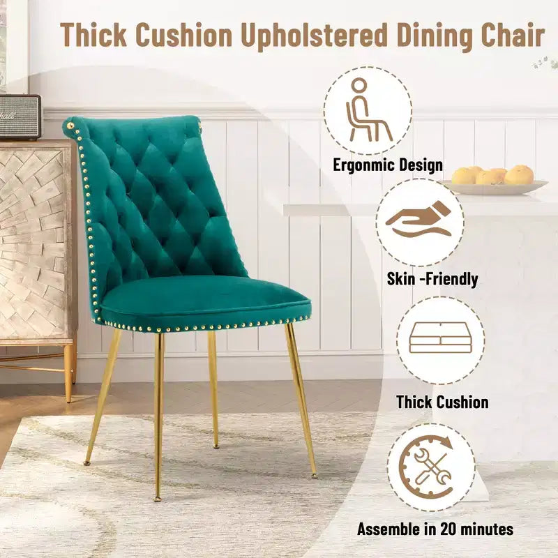 Clihome Chaises de salle à manger en velours, lot de 2