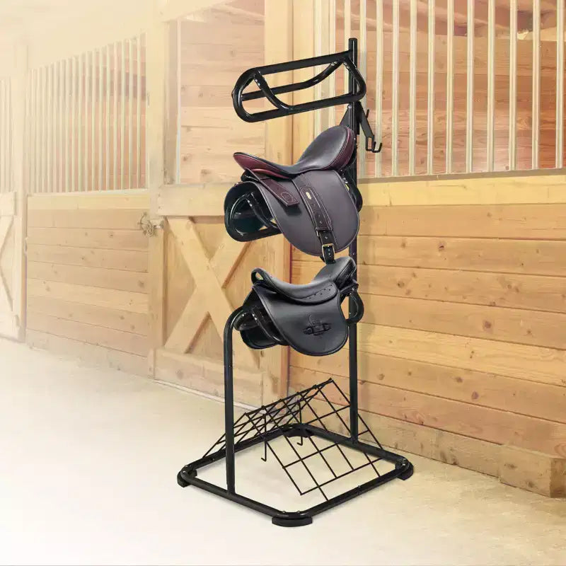 VEVOR Support de Selle Autonome, 76 x 76 x 174 cm, Support de Selle à 3 Niveaux, Porte-Couverture de Selle Robuste avec Niveaux Amovibles et Rotatifs