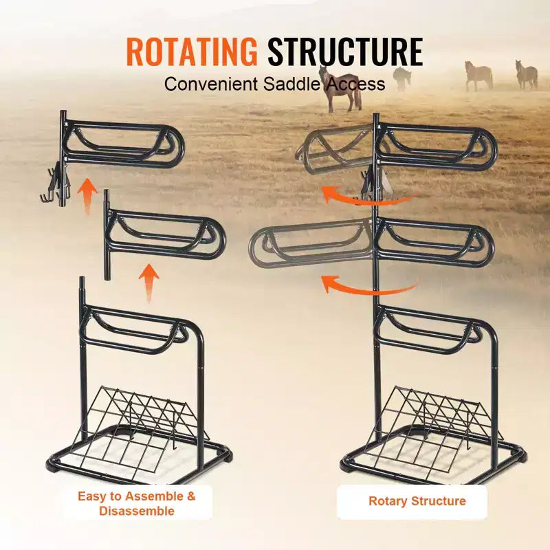 VEVOR Support de Selle Autonome, 76 x 76 x 174 cm, Support de Selle à 3 Niveaux, Porte-Couverture de Selle Robuste avec Niveaux Amovibles et Rotatifs