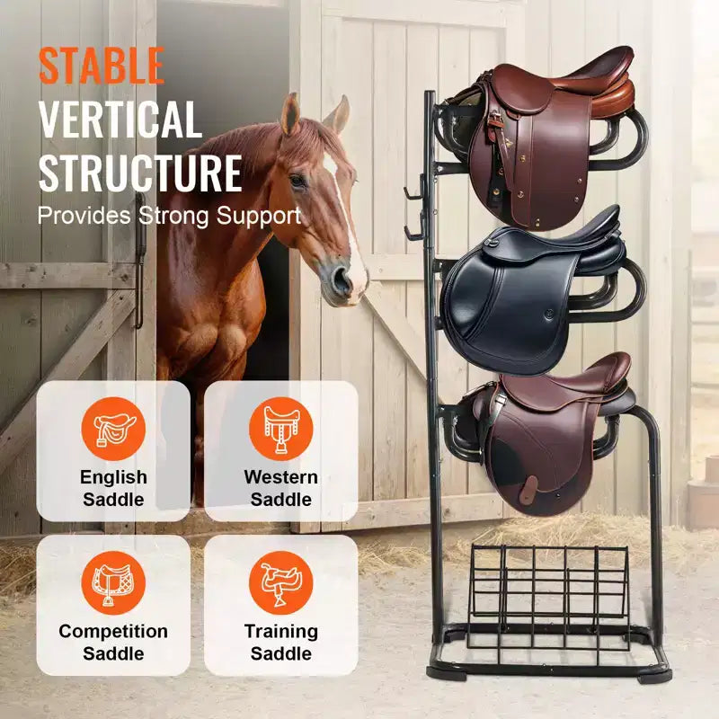VEVOR Support de Selle Autonome, 76 x 76 x 174 cm, Support de Selle à 3 Niveaux, Porte-Couverture de Selle Robuste avec Niveaux Amovibles et Rotatifs