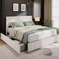 Whizmax Bed Frame with 4 Storage Drawers & Upholstered Wingback Headboard - Wood Slat Support, No Box Spring Needed, Beige