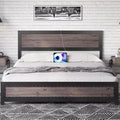 Heavy Duty Full Bed Frame with Charging Station, Modern Industrial Platform Design with Riveted Headboard and Footboard, Easy Assembly