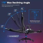 Douxlife Chaise de jeu ergonomique moderne avec massage en 7 points, repose-pieds et accoudoirs réglables, noir et gris