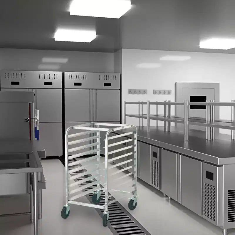 Étagère de chariot VEVOR à pain, chariot de boulangerie commercial à 10 niveaux avec roues freinées, rangement de chariot en aluminium pour tôles pleine et demi-taille, 66L x 51,6l x 99H cm