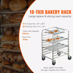 Étagère de chariot VEVOR à pain, chariot de boulangerie commercial à 10 niveaux avec roues freinées, rangement de chariot en aluminium pour tôles pleine et demi-taille, 66L x 51,6l x 99H cm