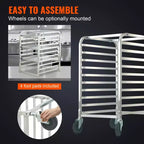 Étagère de chariot VEVOR à pain, chariot de boulangerie commercial à 10 niveaux avec roues freinées, rangement de chariot en aluminium pour tôles pleine et demi-taille, 66L x 51,6l x 99H cm