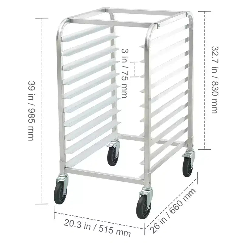 Étagère de chariot VEVOR à pain, chariot de boulangerie commercial à 10 niveaux avec roues freinées, rangement de chariot en aluminium pour tôles pleine et demi-taille, 66L x 51,6l x 99H cm