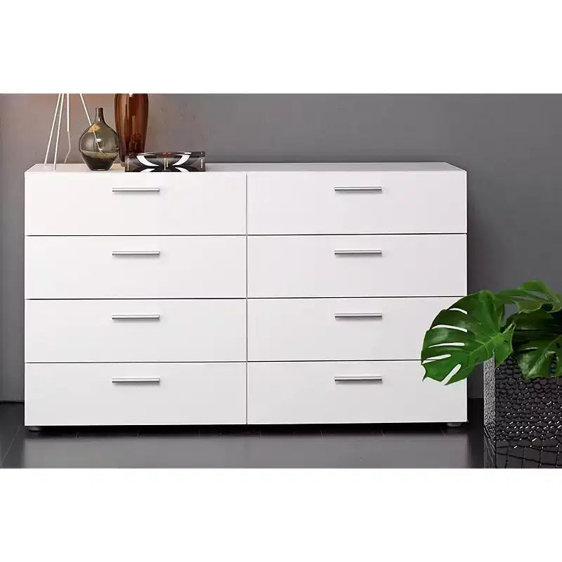 Commode double 8 tiroirs HomeStock, blanc contemporain