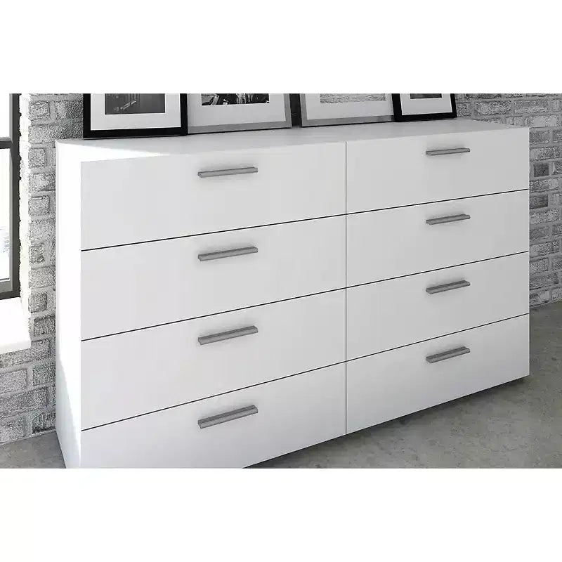 Commode double 8 tiroirs HomeStock, blanc contemporain