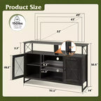 Meuble TV pour téléviseur 55 pouces, meuble de divertissement haut avec rangements, console TV industrielle pour chambre à coucher et salon