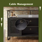 Meuble TV pour téléviseur 55 pouces, meuble de divertissement haut avec rangements, console TV industrielle pour chambre à coucher et salon