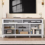 Meuble TV moderne Acekool pour téléviseur de 65 pouces, armoire à double porte semi-ouverte avec étagères réglables, 8 compartiments de rangement