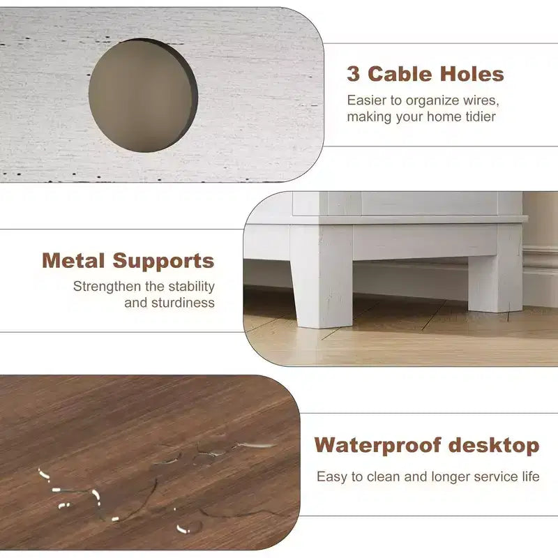 Meuble TV moderne Acekool pour téléviseur de 65 pouces, armoire à double porte semi-ouverte avec étagères réglables, 8 compartiments de rangement