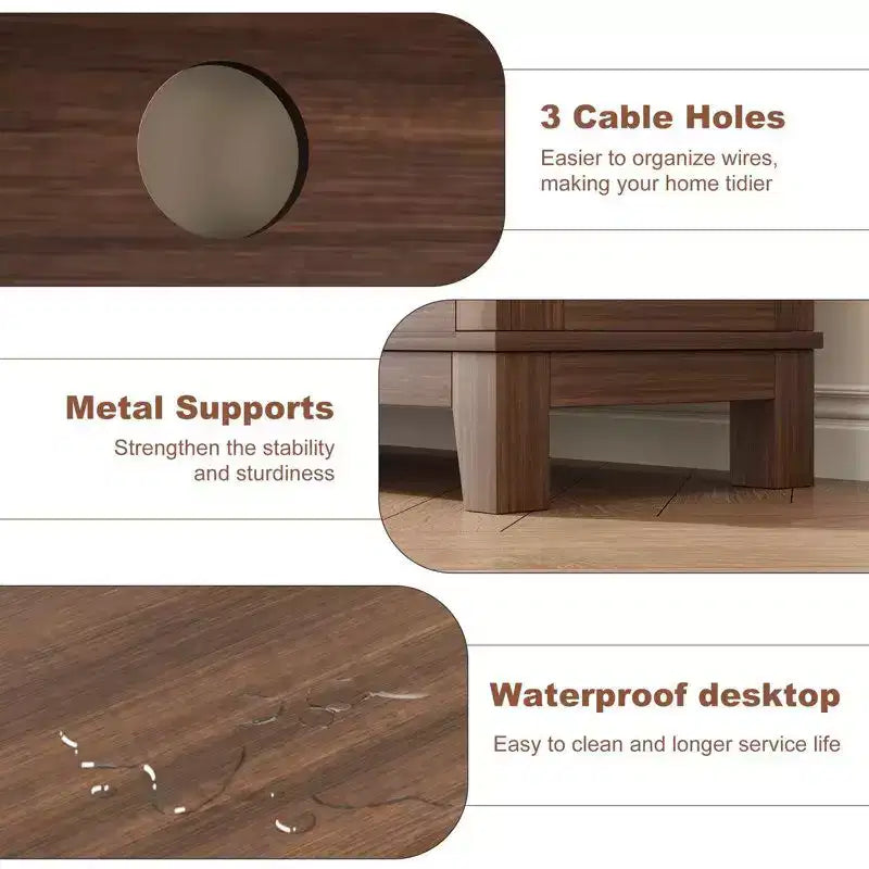Meuble TV moderne Acekool pour téléviseur de 65 pouces, armoire à double porte semi-ouverte avec étagères réglables, 8 compartiments de rangement