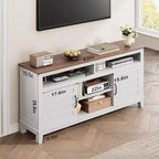Meuble TV moderne Acekool pour téléviseur de 65 pouces, armoire à double porte semi-ouverte avec étagères réglables, 8 compartiments de rangement