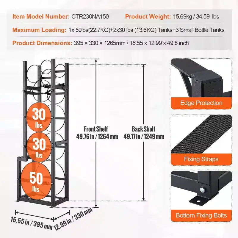 VEVOR Support de Réservoir de Réfrigérant, avec 1 Réservoir de 22,68 kg, 2 Réservoirs de 13,61 kg et 3 Autres Petits Réservoirs, Support de Bouteille de 39,5 x 33 x 126,5 cm